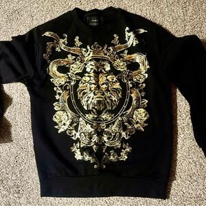 Zara Men's Sweater with Black and Gold Design